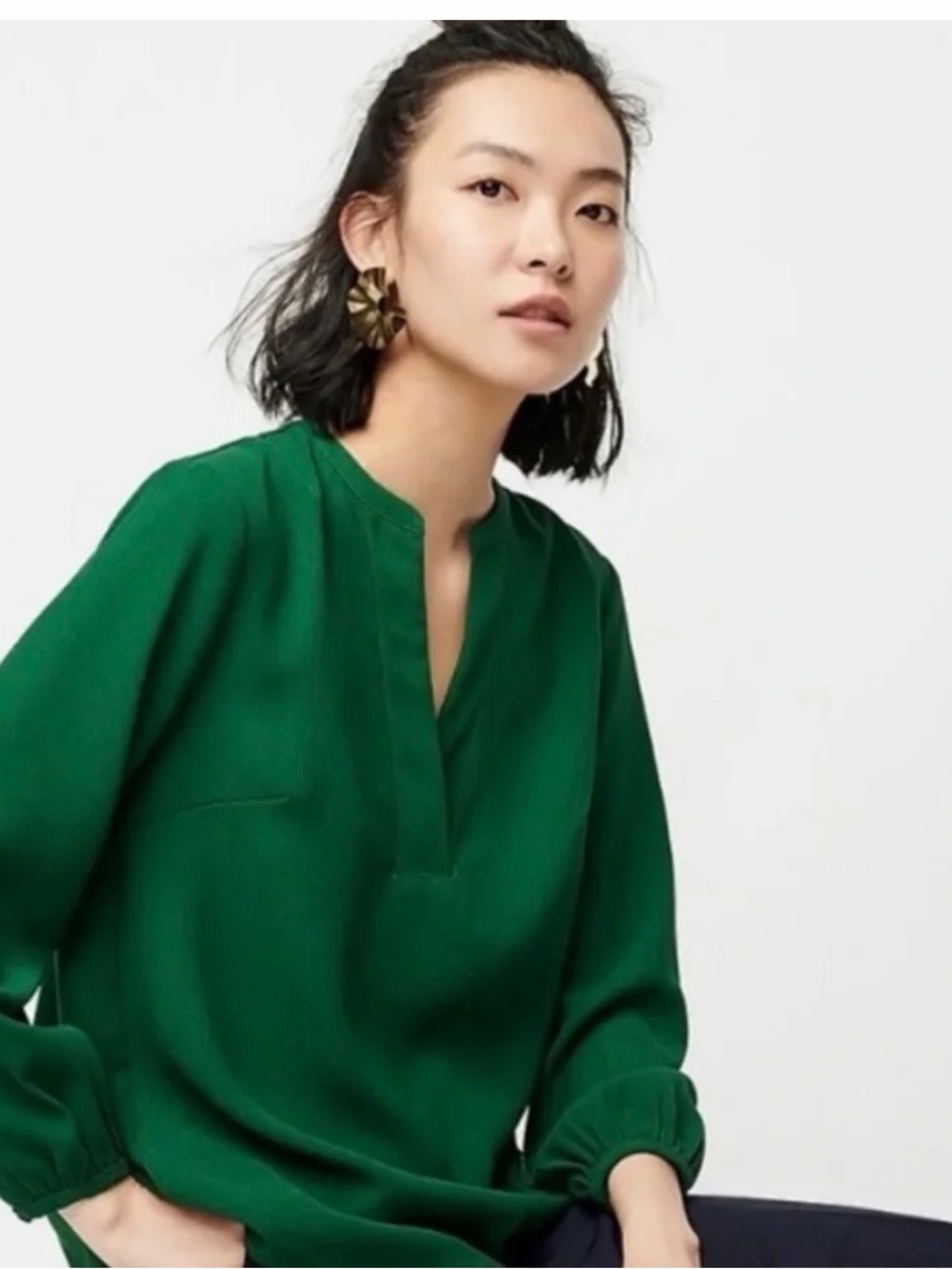 J. Crew Emerald Green Long-Sleeve Blouse